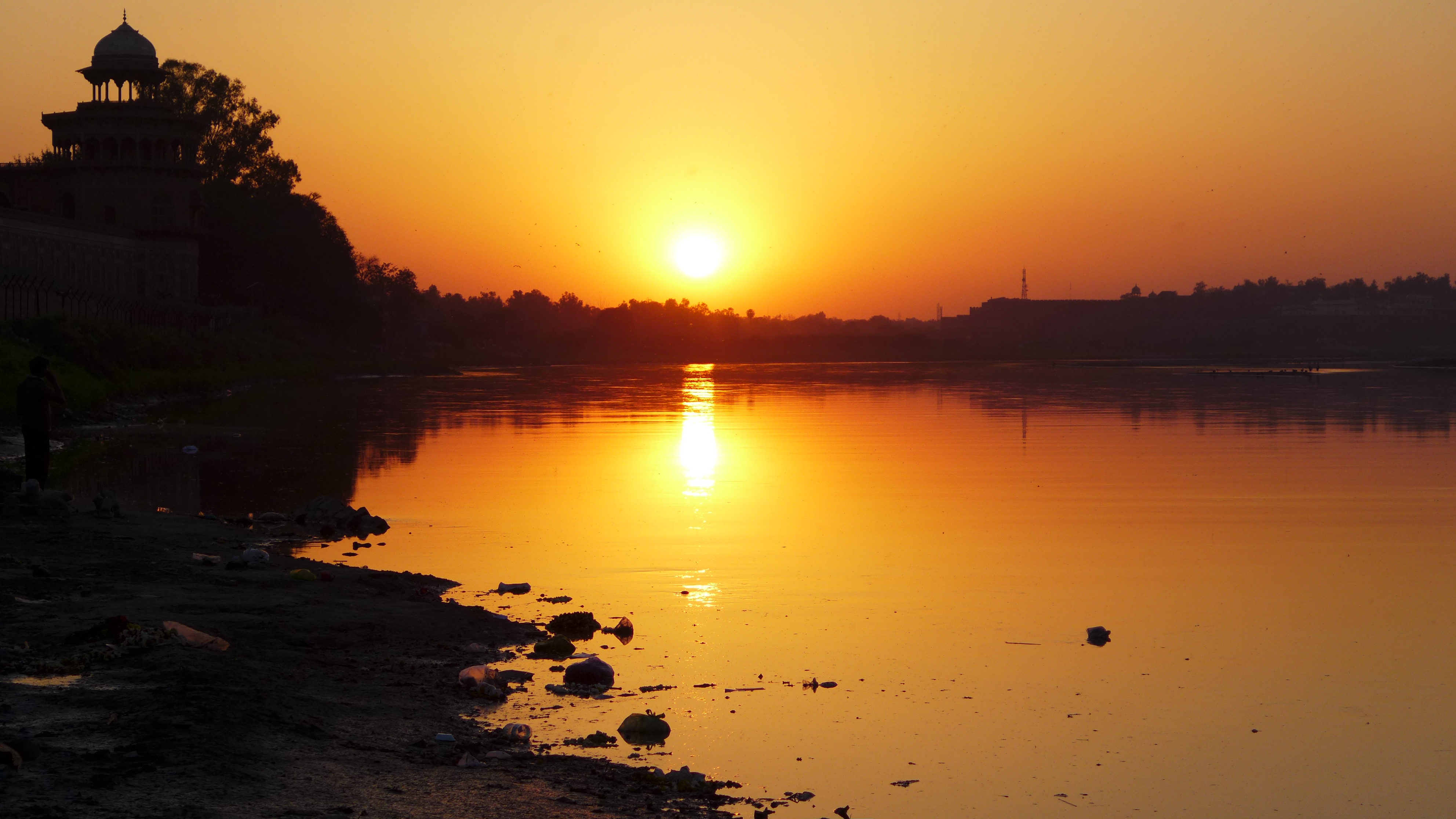 Sunset over the Yamuna River. 